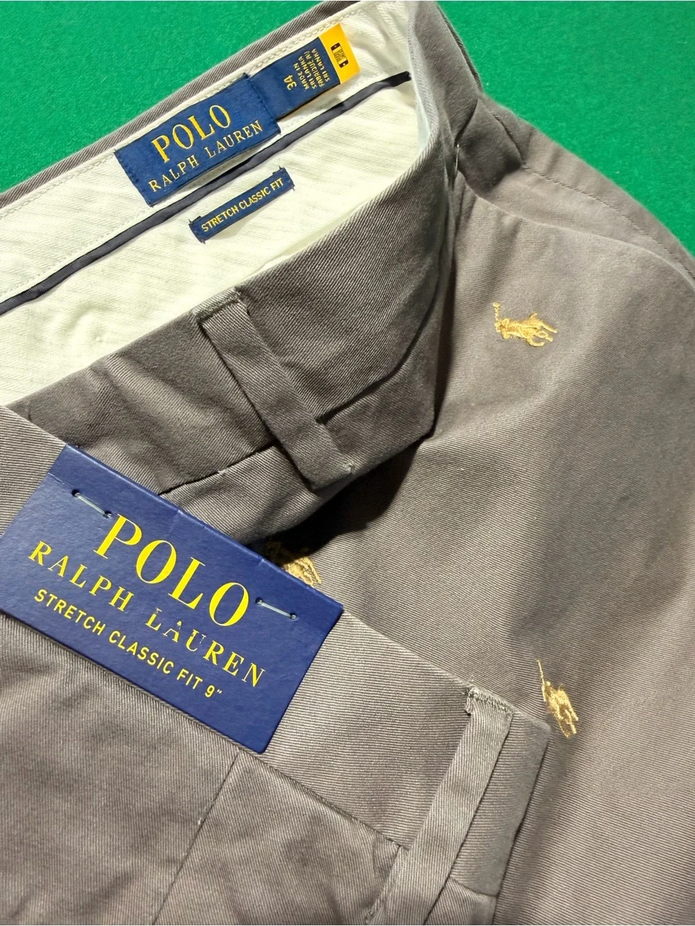 Ralph Lauren Gray Embroidered Polo Chino Shorts with Gold Logos